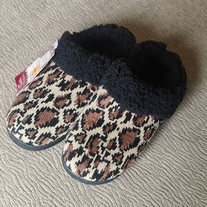 Muk Luks Leopard Print Fleece Slippers with Black Cuff